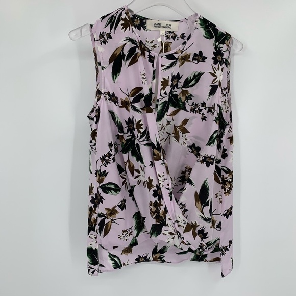 DVF Diane von Furstenberg Daphne Caribbean Floral Lavender Fog blouse silk new M - Picture 1 of 5